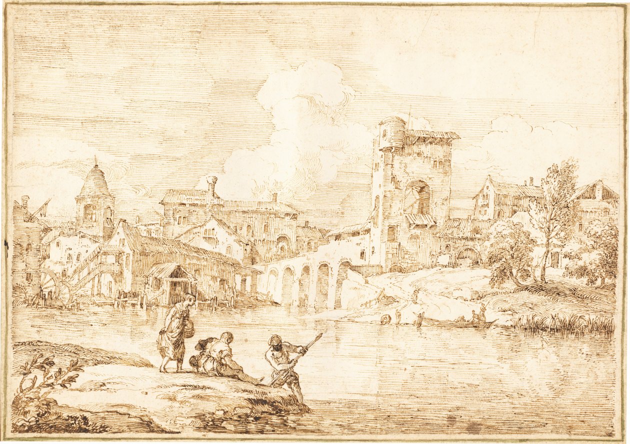 Ein befestigtes Dorf an einem Fluss von Marco Ricci