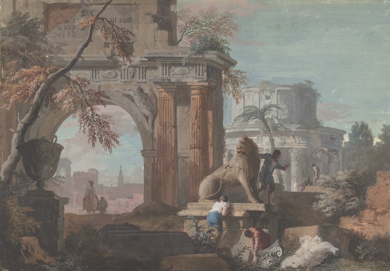 Capriccio mit römischen Ruinen, ca. 1700-1730 von Marco Ricci