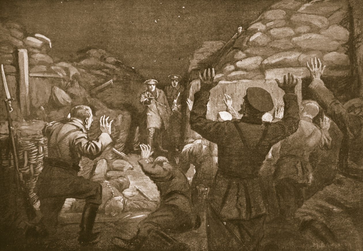 Ein deutscher Offizier und vierzehn seiner Männer bitten Leutnant Leach um Gnade von Margaret Dovaston