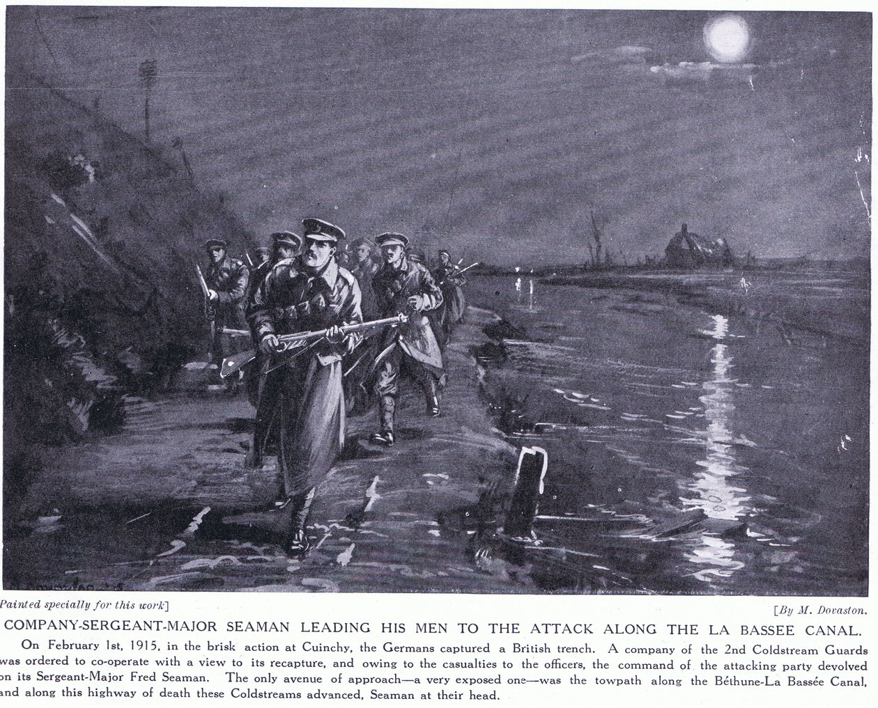 Company Sergeant Major Seaman führt seine Männer entlang des La Basse Kanals im Februar 1915 von Margaret Dovaston