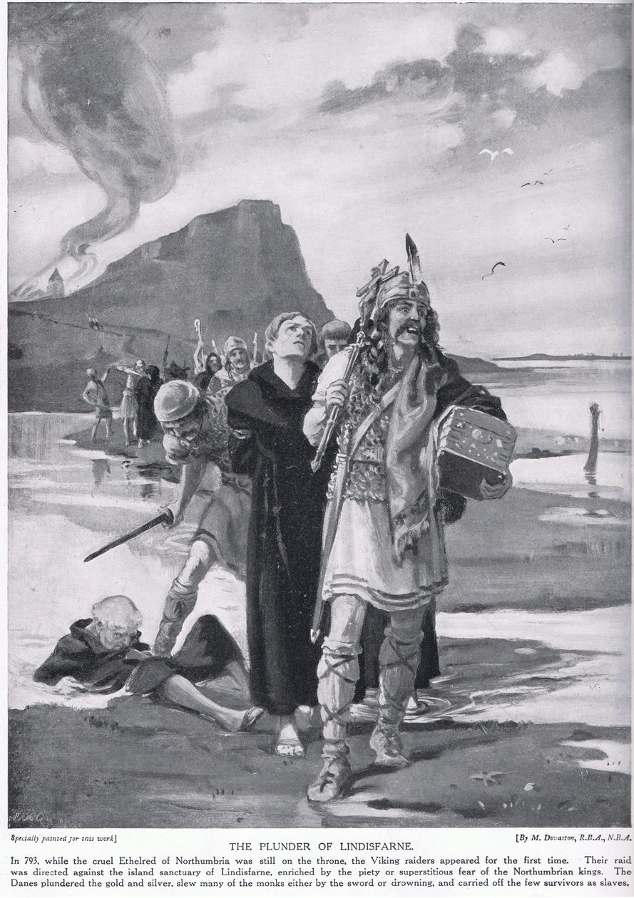 Die Plünderung von Lindisfarne 793 n. Chr. von Margaret Dovaston