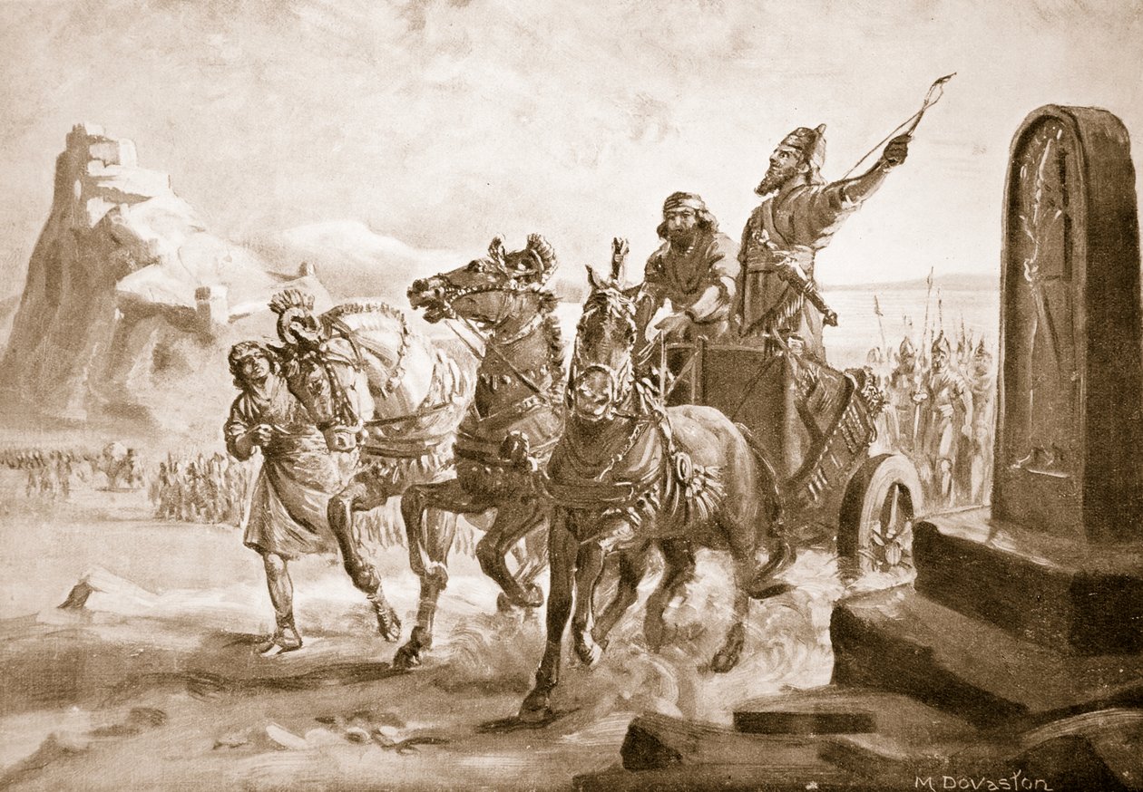Tiglath-Pileser IV vor der Zitadelle von Turushpa, Illustration aus 