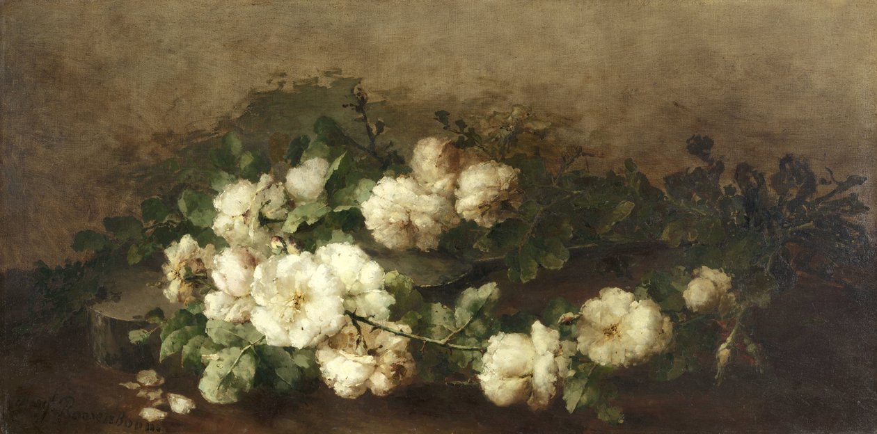 Stillleben mit Gitarre und Rosen von Margaretha Roosenboom