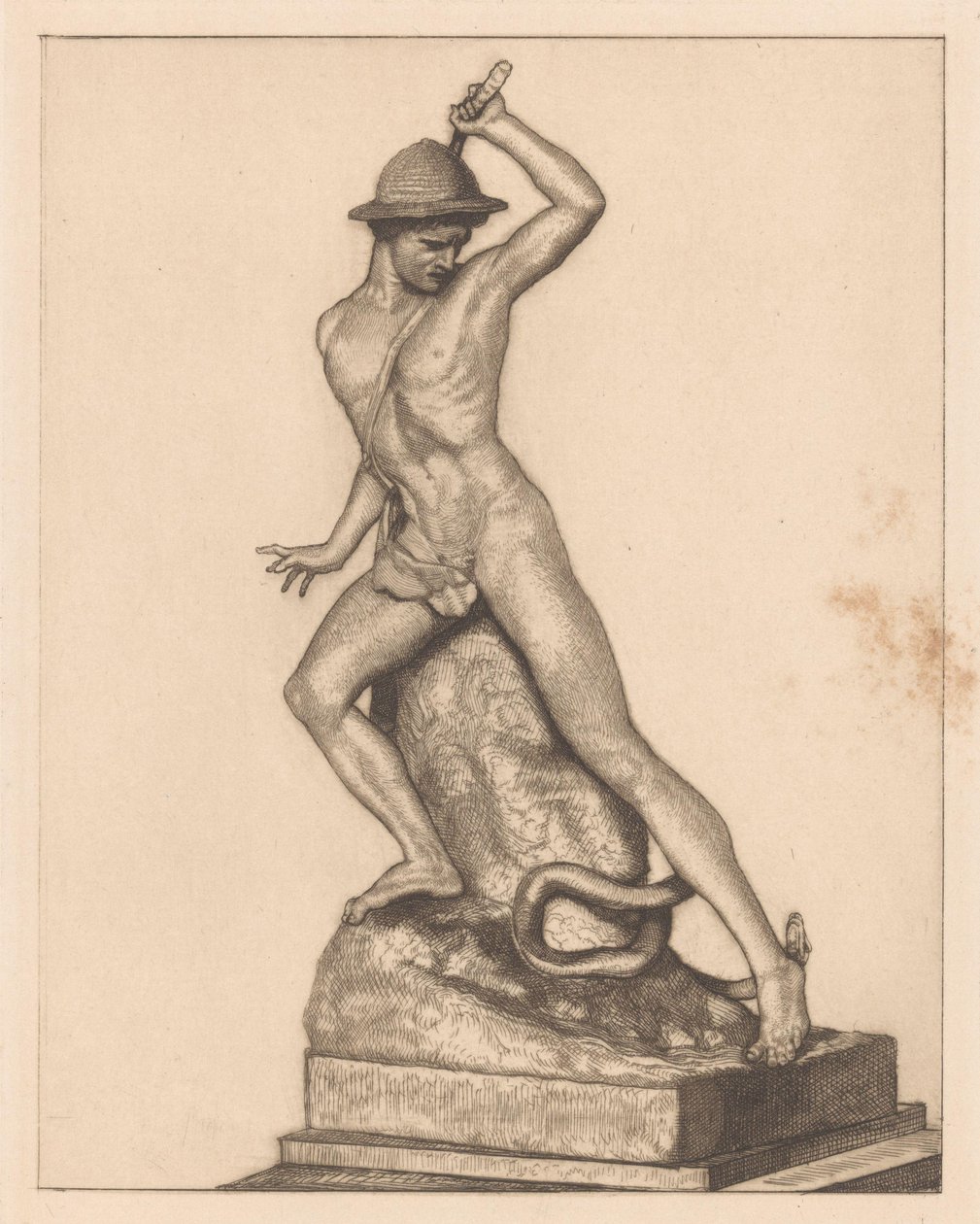 Skulptur eines Hirten mit einer Schlange von Maria Arnoldina van Hove