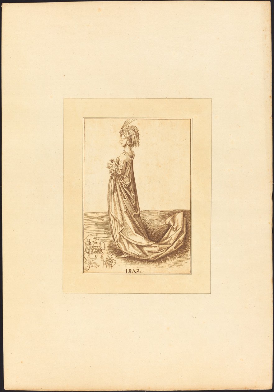 Eine Dame in einem langen Kleid von Maria Catharina Prestel after Martin Schongauer