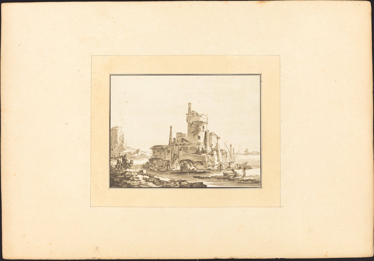 Landschaft mit einem runden Turm von Maria Catharina Prestel after Thomas Wyck