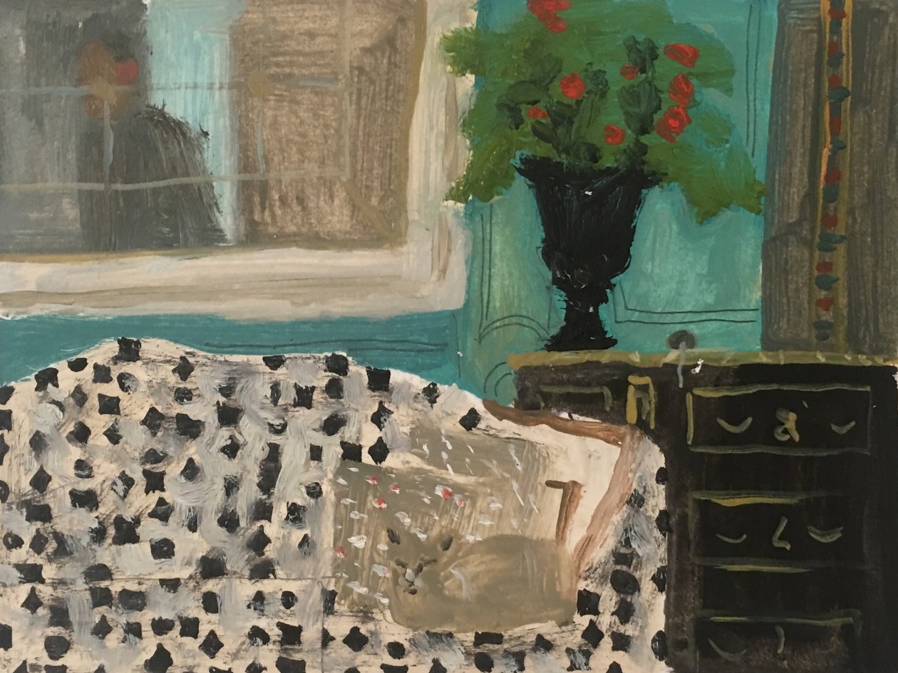 Innenraum mit Katze von Maria Magenta