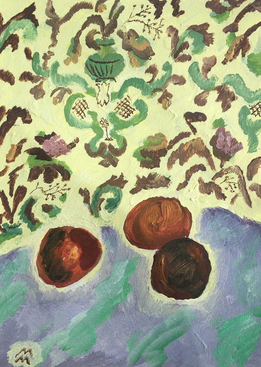 Stillleben mit drei Pfirsichen, 2021 von Maria Magenta