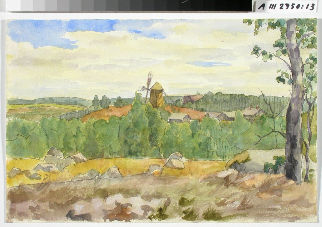 Landschaftsstudie mit Windmühle von Maria Wiik