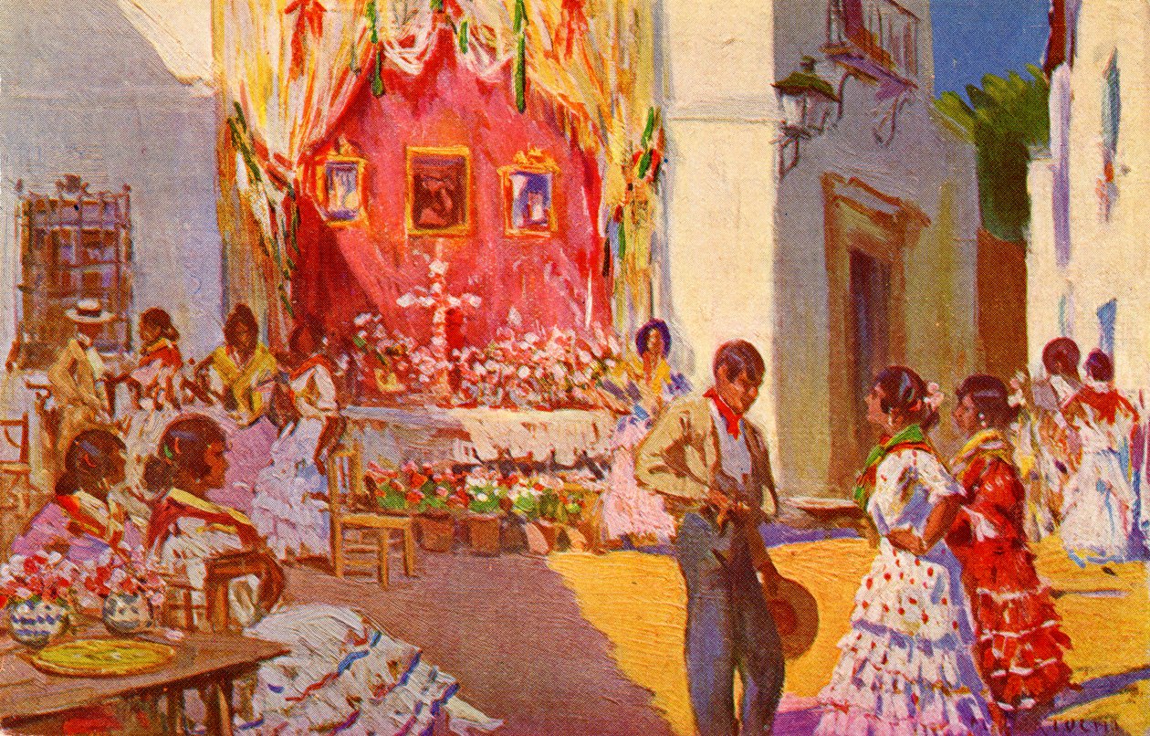 Straßenaltar für das Fest der Kreuz von Mai. Sevilla, Spanien von Mariano Bertuchi