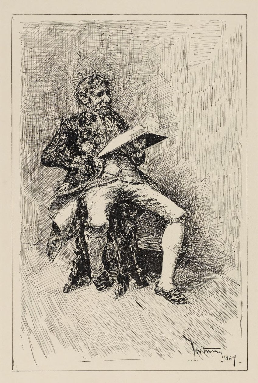 Sitzender Mann, der ein Buch liest von Mariano Fortuny