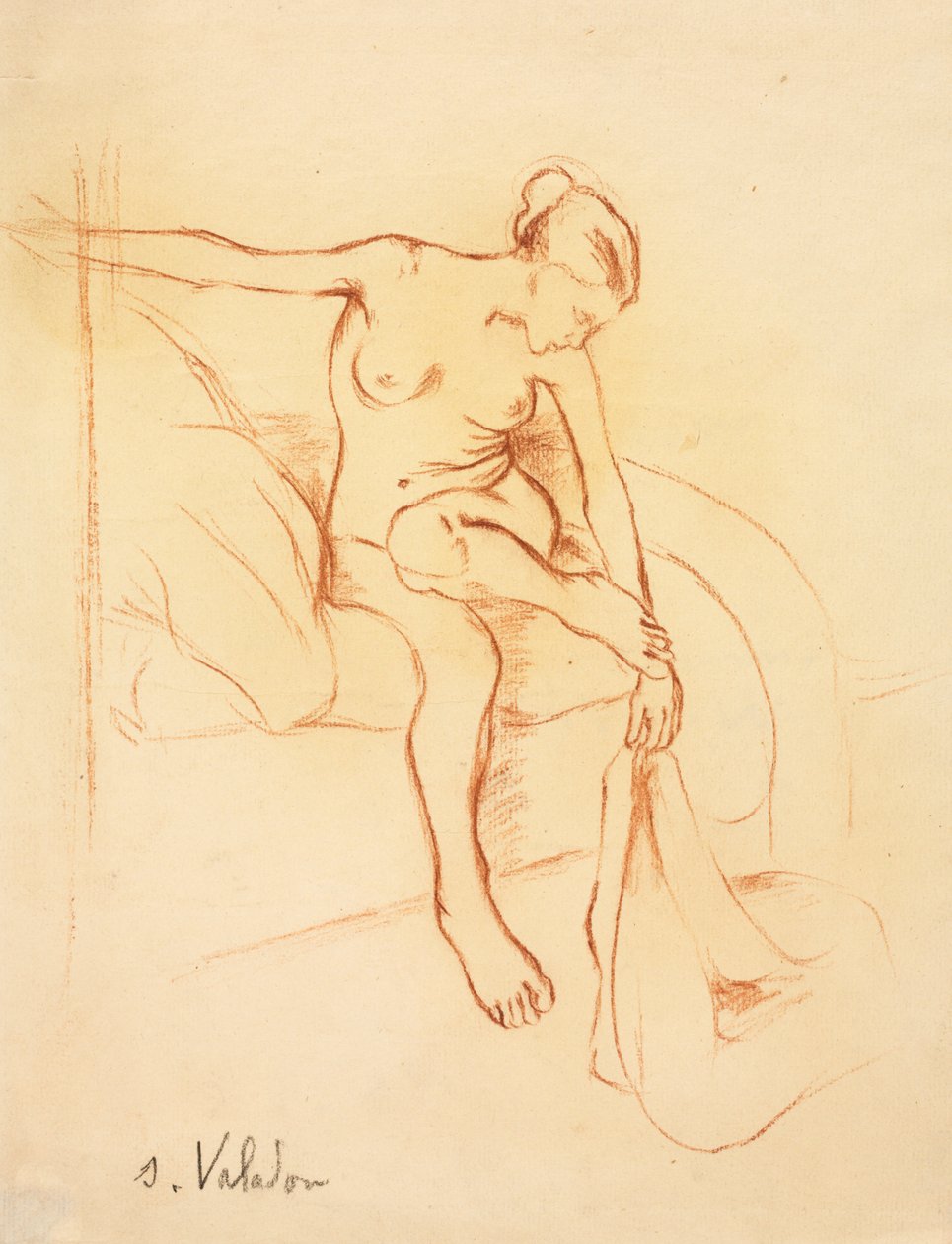 Nackte Frau auf einem Bett sitzend, erstes Drittel des 20. Jahrhunderts von Marie Clementine (Suzanne) Valadon