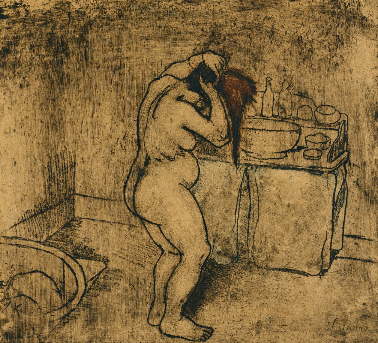 Catherine nackt, sich kämmend; Catherine nue se coiffant, 1895 von Marie Clementine Valadon