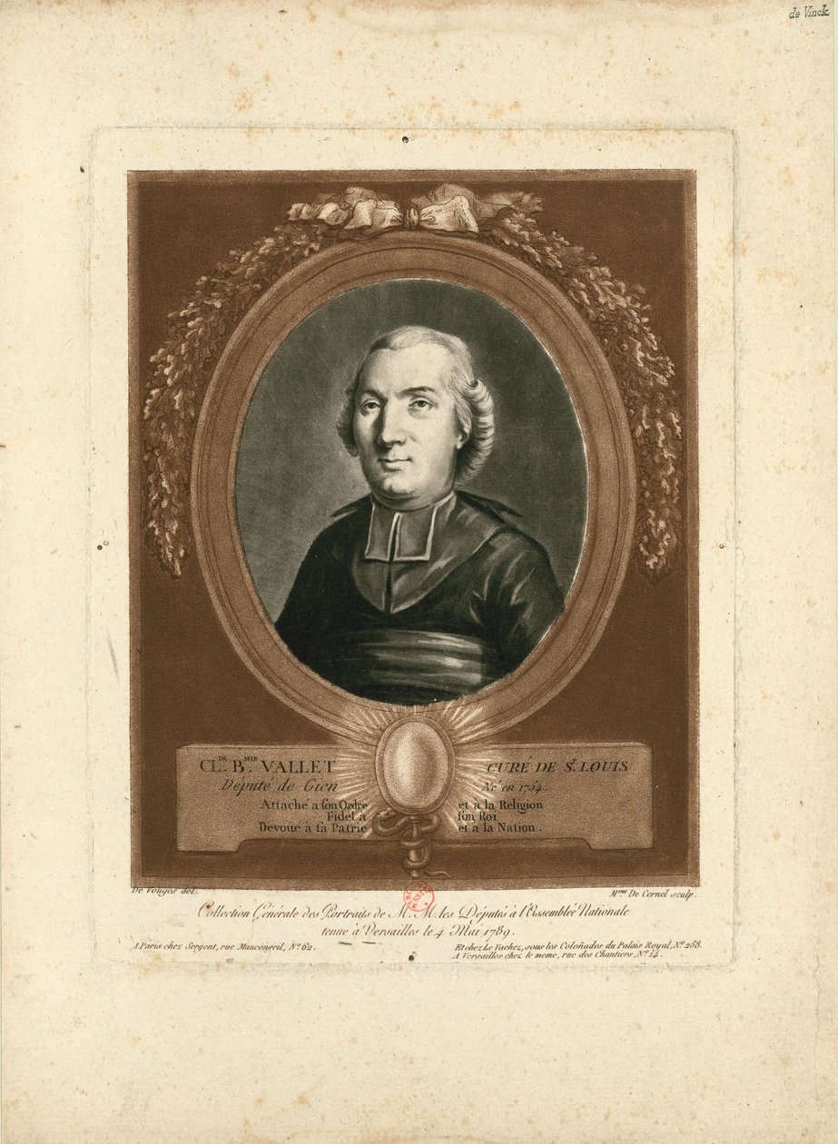Porträt von Claude-Benjamin Vallet 1754-1826, 1789 von Marie Louise Suzanne Champion de Cernel