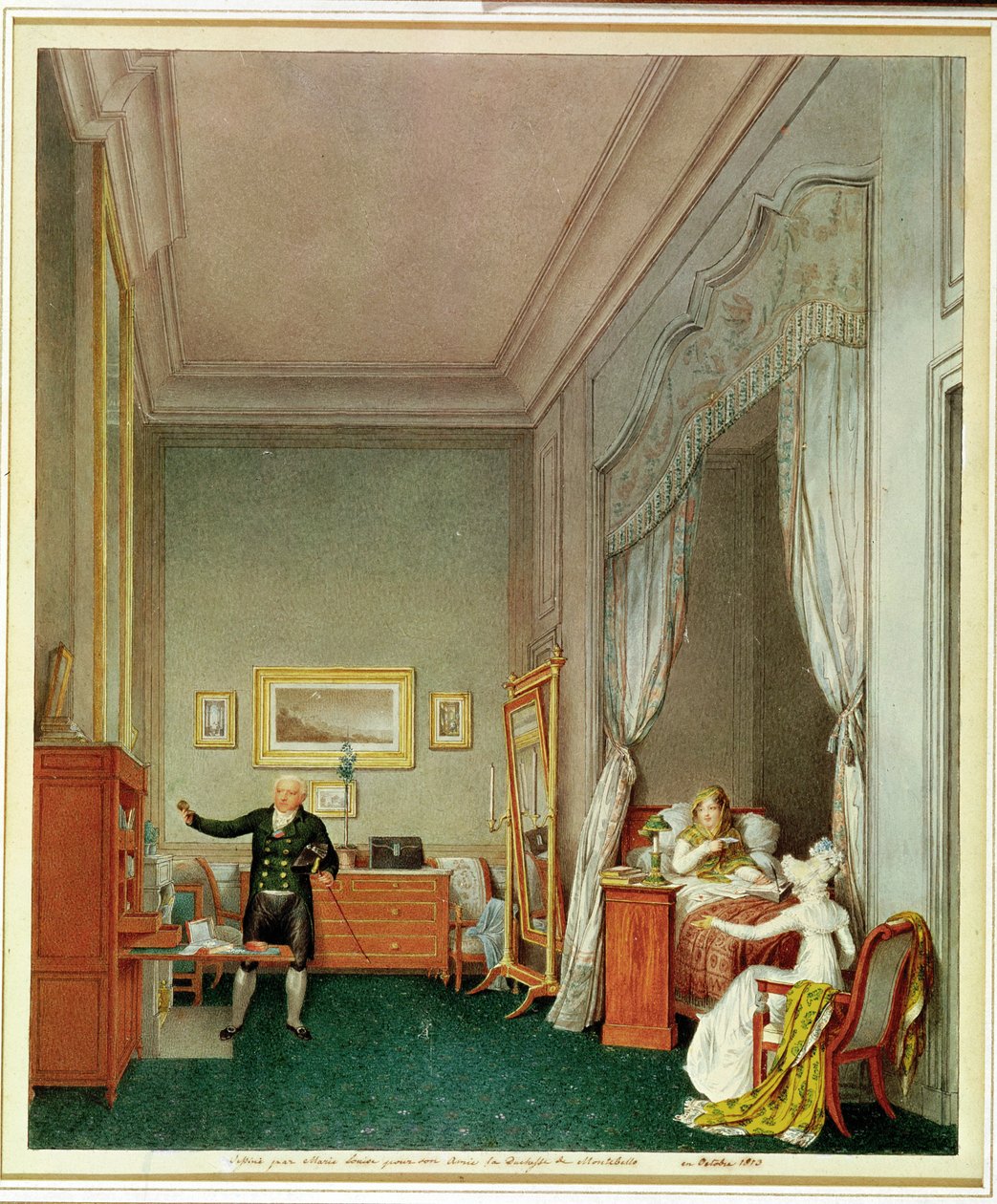 Das Schlafzimmer der Kaiserin mit der Duchesse de Montebello und Jean-Nicolas Corvisart (1755-1821) Oktober 1813 von Marie Louise de Hapsburg Lorraine
