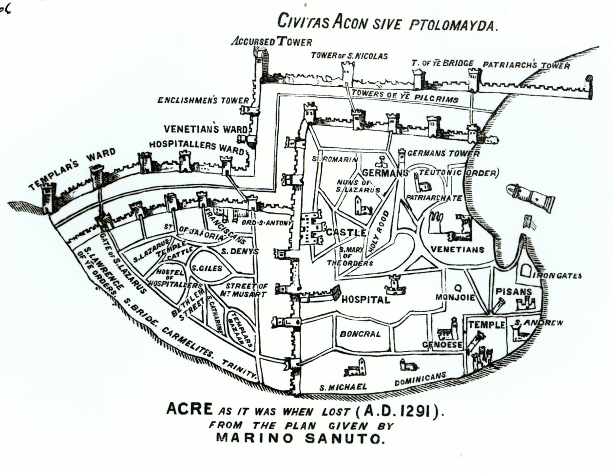 Acre, wie es war, als es verloren ging (1291 n. Chr.) von Marino the Elder Sanuto