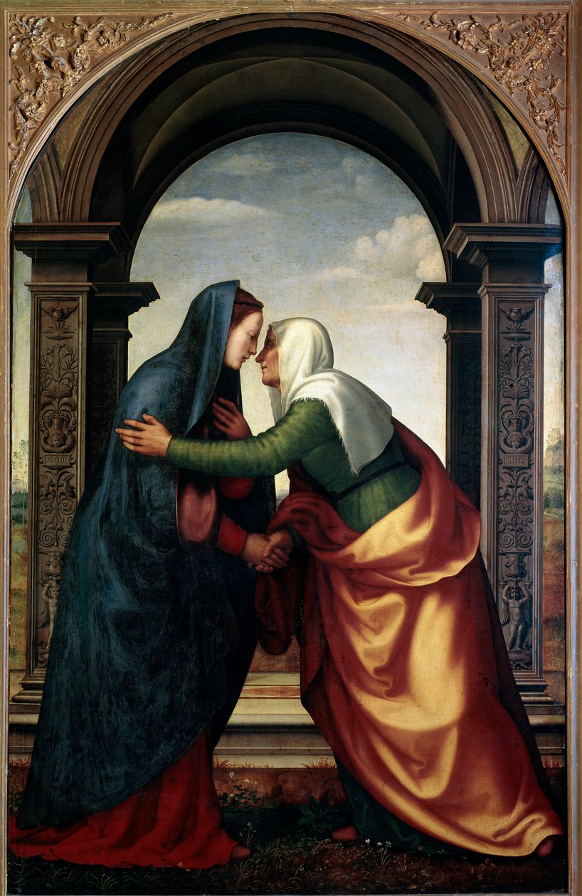 Der Besuch der Heiligen Elisabeth bei der Jungfrau Maria (Öl auf Holztafel) von Mariotto Albertinelli