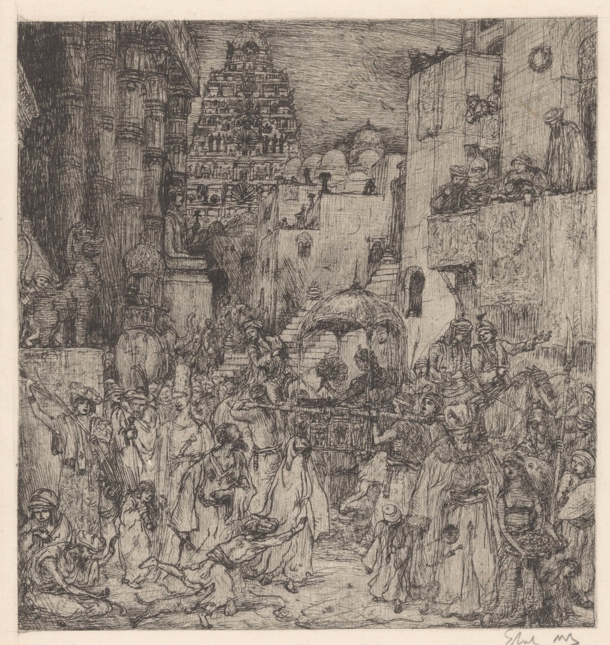 Die Menge erfüllte die Straßen mit feierlicher Freude von Marius Bauer (signed by artist)