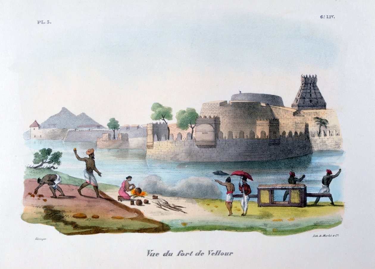Das Fort von Vellore, Indien, 1828 von Marlet et Cie
