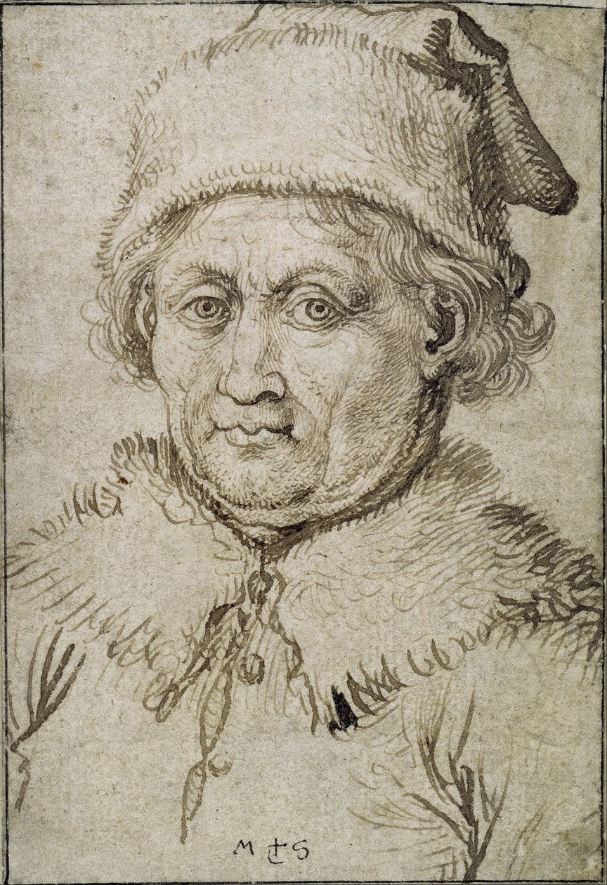 Büste eines alten Mannes mit Pelzkragen und Hut von Martin Schongauer