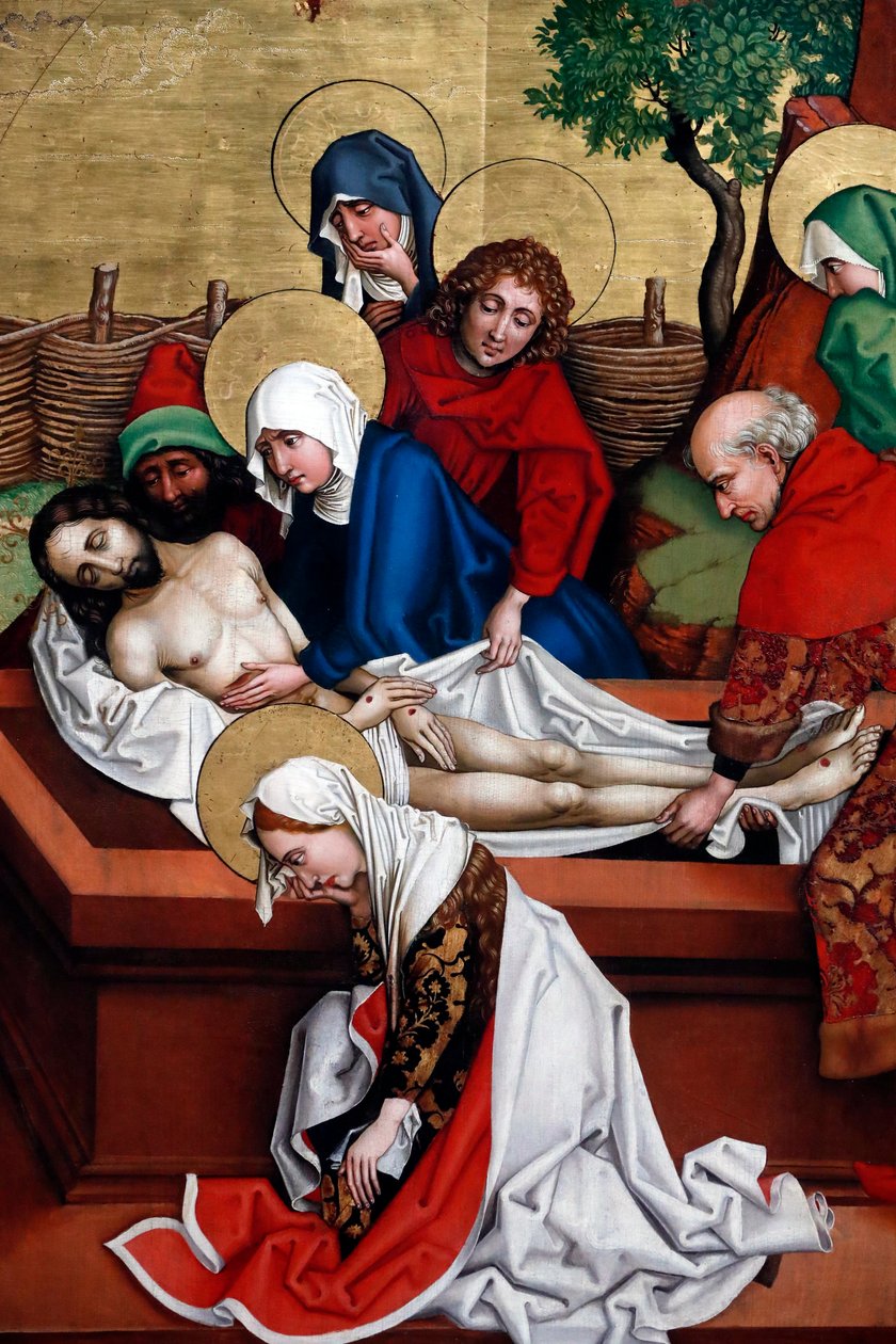 Jesus wird ins Grab gelegt (Öl auf Holztafel) von Martin Schongauer