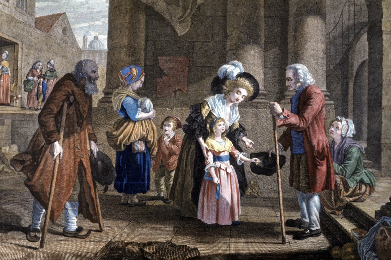 Unterricht in Menschlichkeit. Erziehung eines jungen Mädchens, ca. 1790 (Gravur) von Martin Drölling