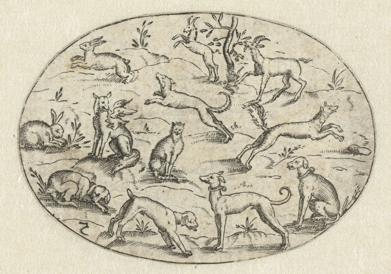 Oval mit Hunden, Ziegen und Kaninchen von Martin Pleginck