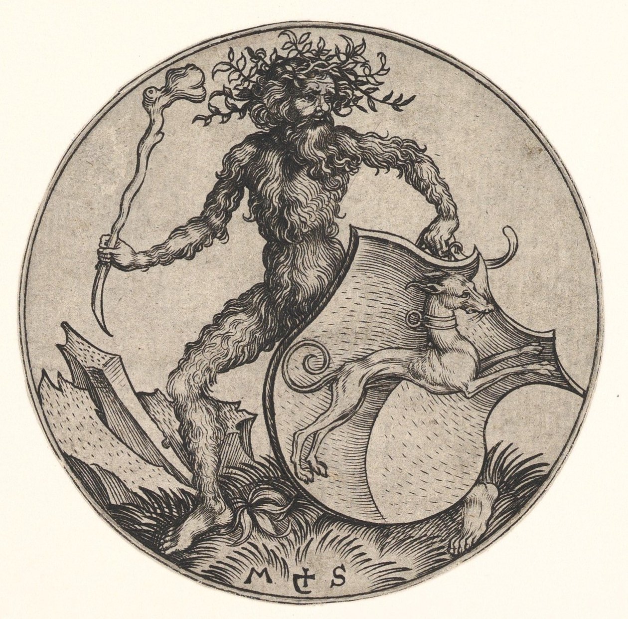Schild mit Windhund, gehalten von einem wilden Mann, ca. 1435-1491 von Martin Schongauer