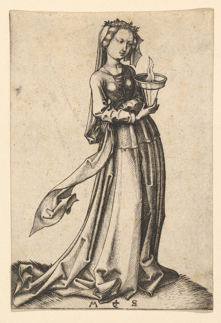 Die vierte kluge Jungfrau, aus der Serie Die klugen und törichten Jungfrauen, ca. 1435-1491 von Martin Schongauer
