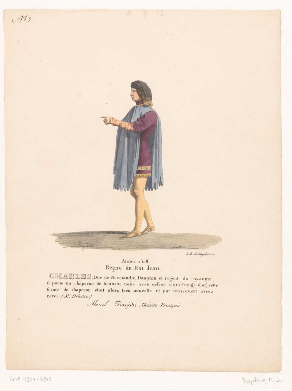 Kostüm des Dauphin Karl von Valois aus der Tragödie Marcel von Martin Sylvestre Baptiste
