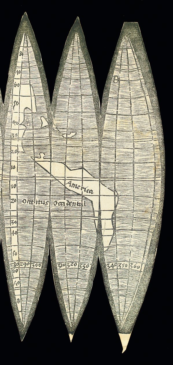 Weltkarte in Form eines Satzes von terrestrischen Globussegmenten, 1507 von Martin Waldseemuller