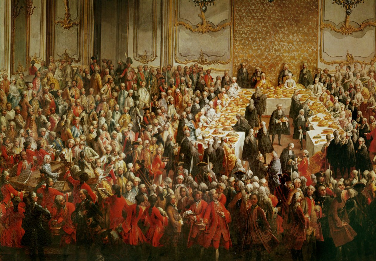 Galadinner zu Ehren der Hochzeit von Kronprinz Joseph und Prinzessin Isabella von Parma im Schloss Schönbrunn, Wien von Martin van Mytens or Meytens