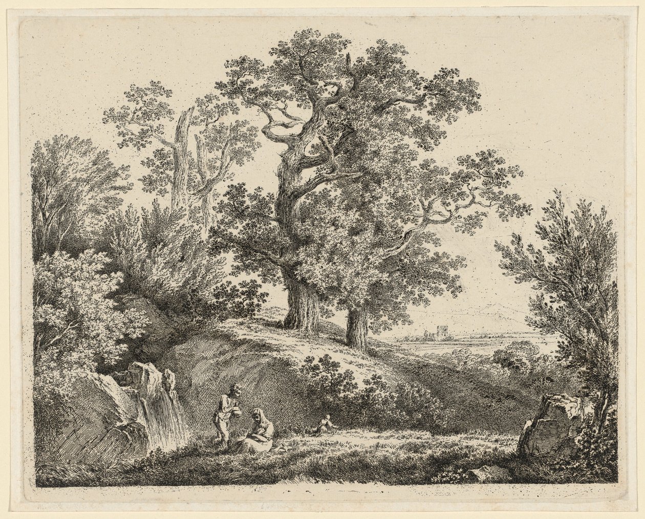 Landschaft mit Wasserfall und ruhender Familie von Martin von Molitor