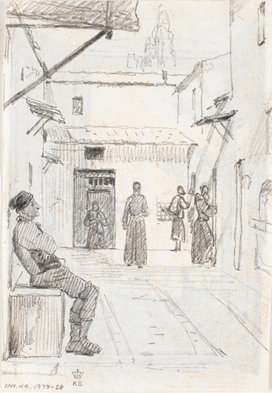 Italienische Straße mit Fischer im Hintergrund von Martinus Rørbye