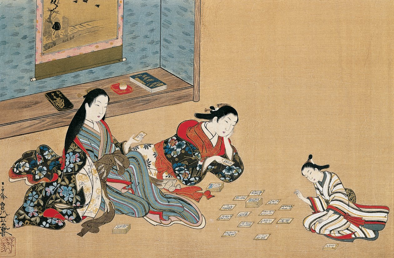 Frauen beim Kartenspielen, von Maruyama Okyo (1733-1765), Seidenmalerei im Ukiyo-e-Stil, Japan von Maruyama Okyo