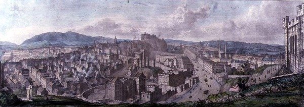 Blick vom Calton Hill bei Nelsons Monument nach Westen, graviert von William Westall (1781-1850) und gedruckt von Charles Joseph Hullmandel (1789-1850) 1828 von Mary (after) Stuart