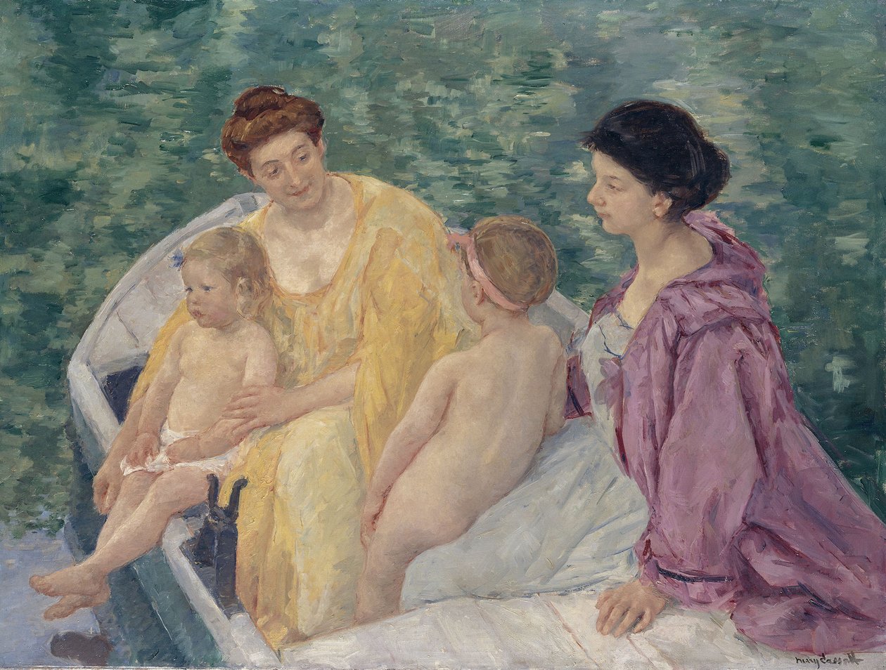 Das Bad Zwei Mütter und ihre Kinder in einem Boot von Mary Cassatt