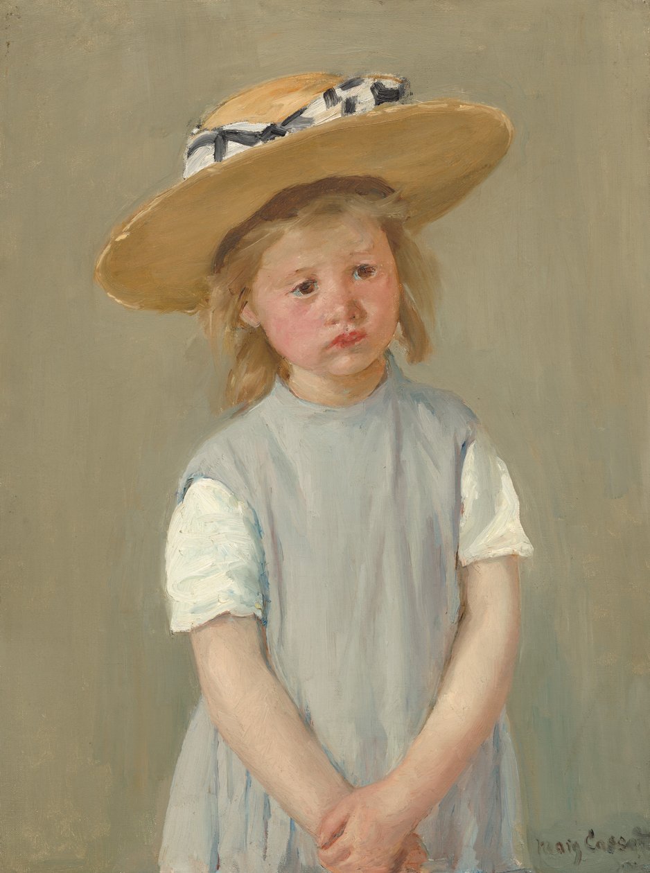Kind mit Strohhut von Mary Stevenson Cassatt