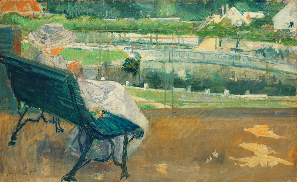 Lydia sitzt auf einer Veranda und häkelt, ca. 1881 von Mary Cassatt