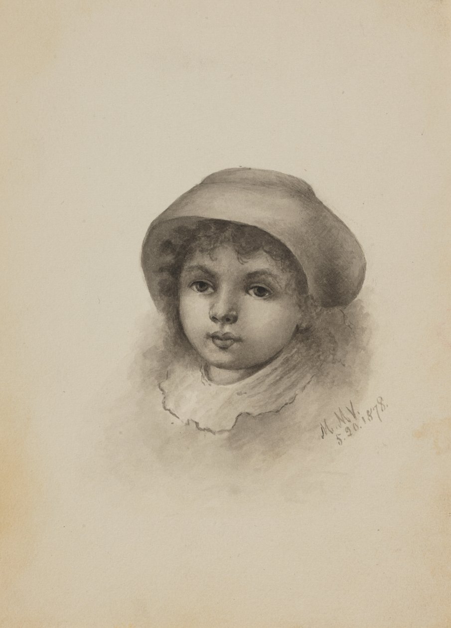 Unbetiteltes Kinderkopf mit Hut von Mary Vaux Walcott