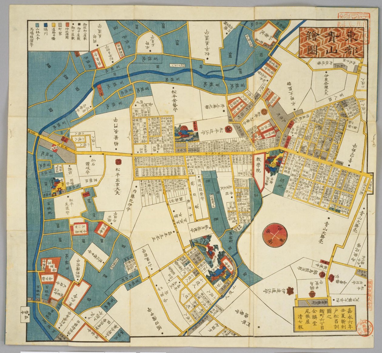 Karte von Edo 1853 um die heutige Aoyama-Straße, von Miyamasusakaue von Masanori Tomatsu
