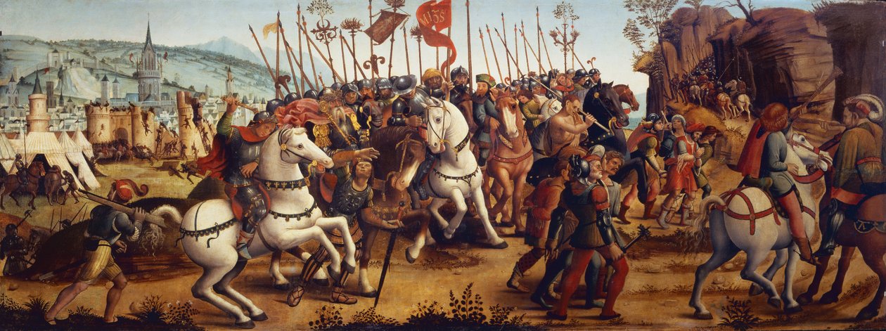 Die Niederlage Athens durch Minos, König von Kreta, aus der Geschichte von Theseus von Master of the Campana Cassoni