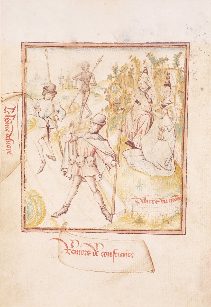 Ms 410 fol.24v Der verführte Mann hat Zweifel und die Freuden der Welt, aus 