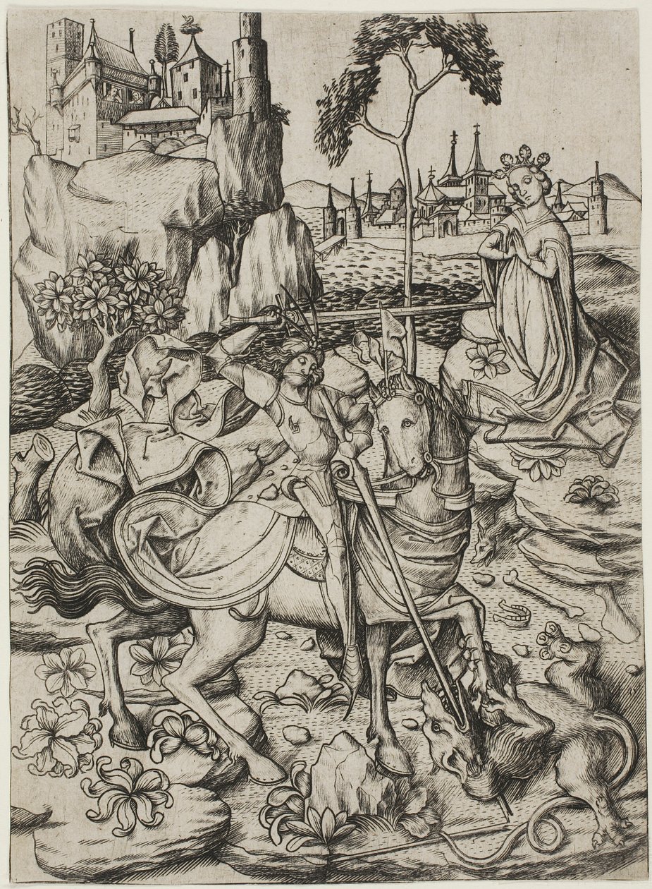 Sankt Georg mit dem Storchennest von Master E.S.