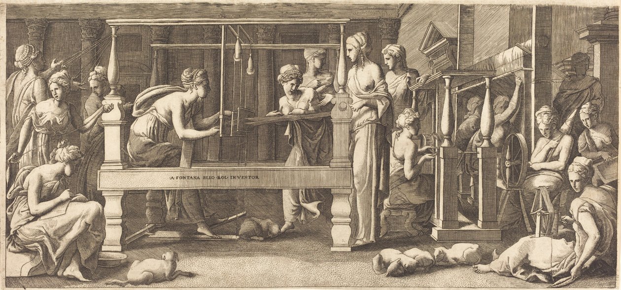Penelope und ihre Mägde beim Weben von Master FG, after Francesco Primaticcio