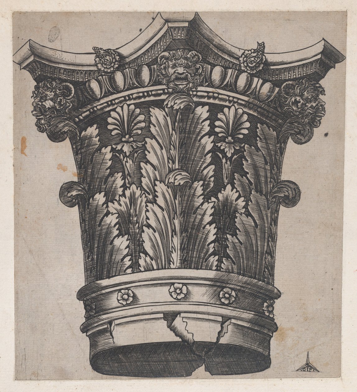 Speculum Romanae Magnificentiae: Kapitell mit Köpfen und Masken, ca. 1537 von Master GA