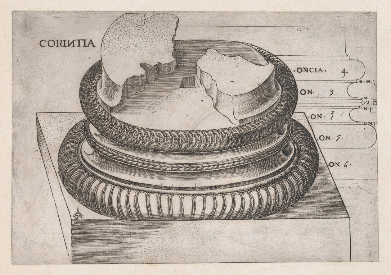 Speculum Romanae Magnificentiae: Korinthischer Sockel vom Tempel des Mars Ultor, Rom, ca. 1537 von Master GA