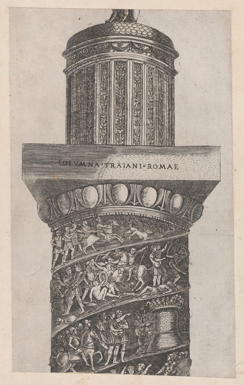 Speculum Romanae Magnificentiae: Der obere Teil der Trajanssäule, zeigt Ara..., 16. Jahrhundert von Master GA