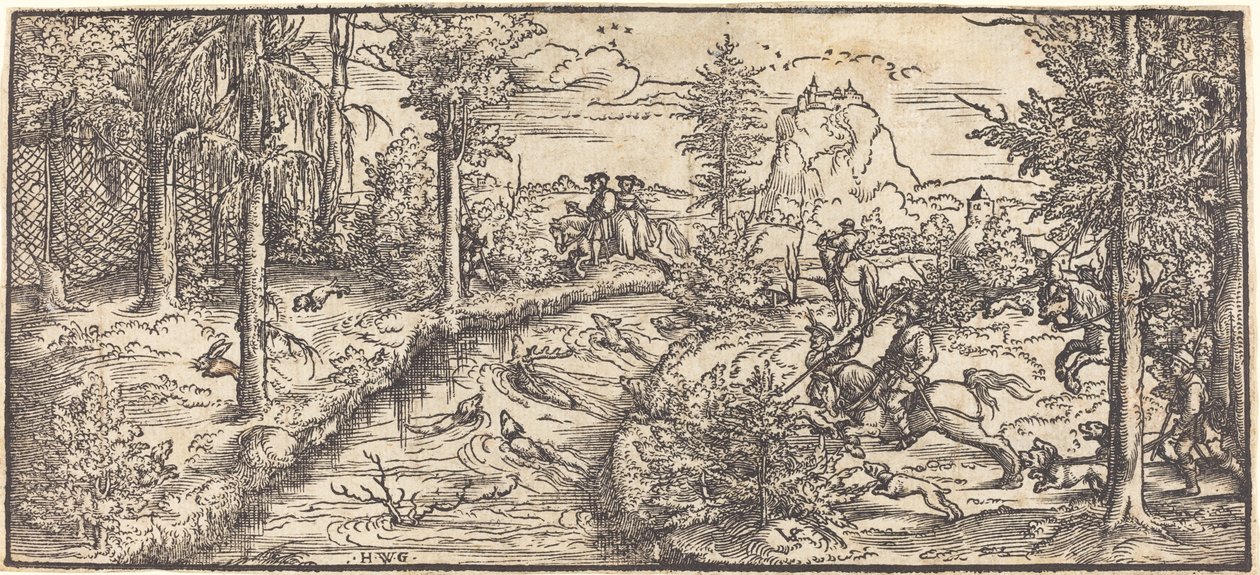 Hirschjagd in einer Landschaft von Master H.W.G.