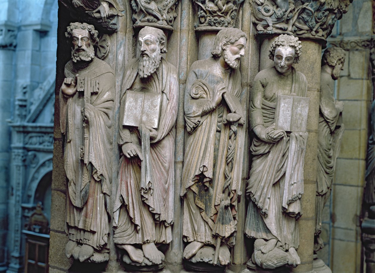 Detail des Portico de la Gloria, das die Apostel darstellt von Master Mateo